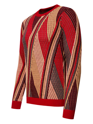 Feinstrick Colorblock Rundhals-Pullover in Rot