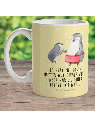 Kinderpott Pinguin mit Kind mit Spruch in Gelb Pastell