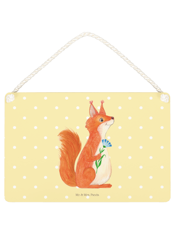 Holzbild Eichhörnchen Blume ohne Spruch in Gelb Pastell