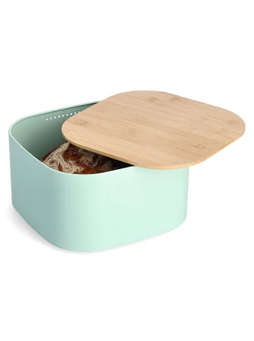 Brotkasten mit Bambusdeckel in Pfefferminzgrün, 26,5 cm