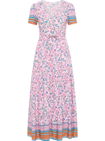 Damen Maxikleid Mit Blumenprint in Rosa Mehrfarbig