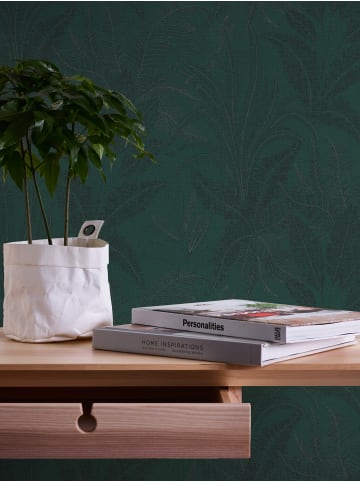 Tapete Botanical Whisper in Smaragd-Schwarz