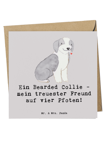 Deluxe Karte Bearded Collie Freund mit Spruch in Grau Pastell