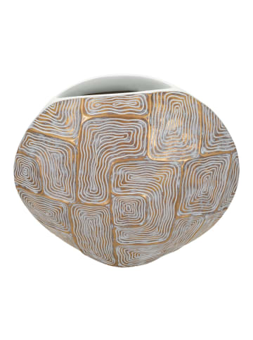 Goldene Harzvase mit abstrakten Linien, 36 x 11 x 34,5 cm