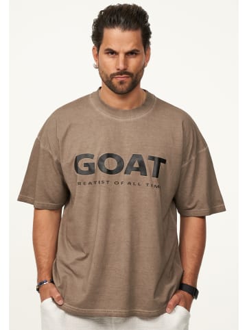 T-Shirt - mit Print Oversize-Fit Kurzarm Shirt mit Crew-Neck in Taupe