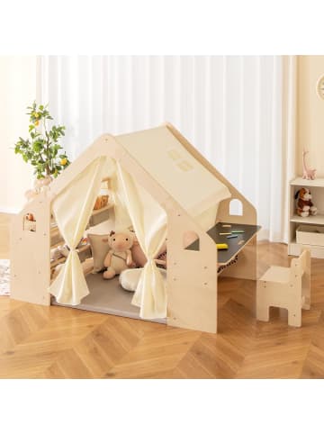 6-IN-1 Kinderzelt Holz in Beige