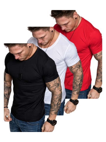 3er-Pack T-Shirts 3. LANCASTER in (Rot + Weiß + Schwarz)