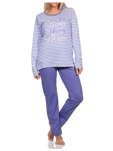 Langarm Schlafanzug Pyjama Bündchen Streifen - 84798 in lila
