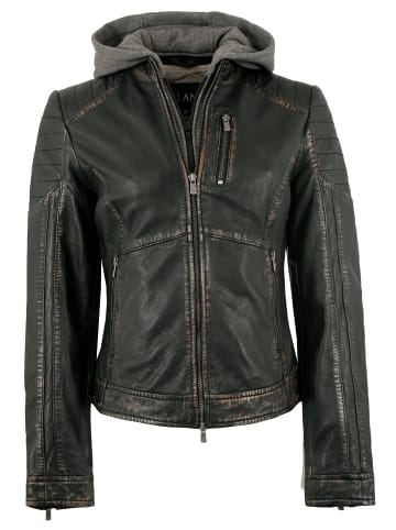 Lederjacke Lammnappa Kapuze in Schwarz-Beige