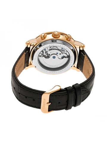 Winston Halbskelett-Uhr mit Lederarmband in Rose Gold/Black