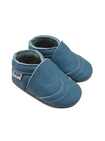 Blaue Baby Leder Krabbelschuhe, mit rutschfester Sohle – Wellenmuster