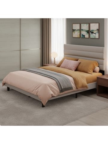 Bettgestell Kacy in Hellbeige - (B)160 x (H)(110-116.5) x (T)202 cm