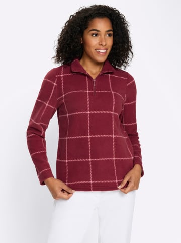 Fleece-Shirt in dunkelrot-ecru-kariert