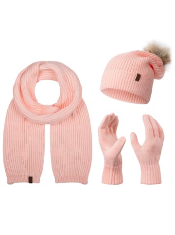 Schal Mütze Handschuhe Set in Rosa