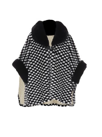 Damen Poncho in Wollweiss Schwarz