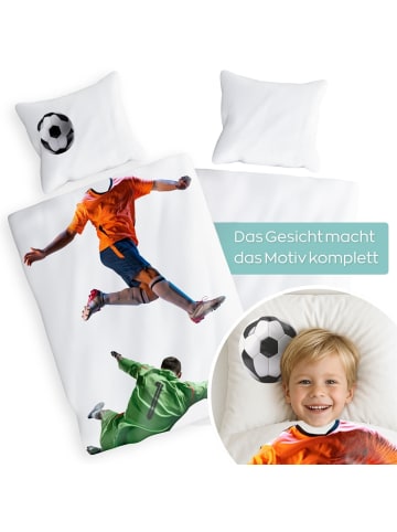 Kinderbettwäsche 135x200 Fussball in weiß