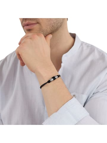 Armband Edelstahl, Leder in silber