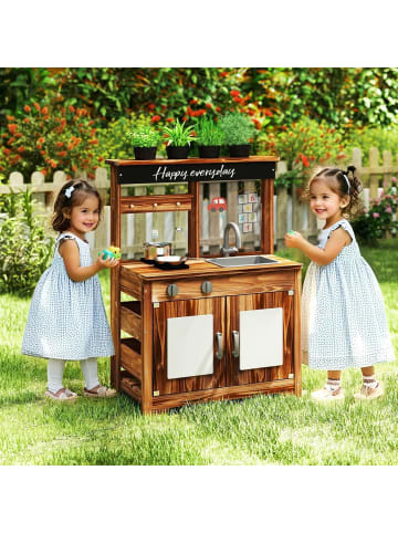 Spielküche Kinder Outdoor mit 4 Kochzubehörteilen in Braun