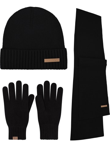 Merinowolle Winterset Mütze, Schal und Handschuhe Yuma in Schwarz