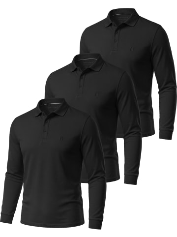 3er Set Herren Langarm Poloshirt Lyroe in Schwarz