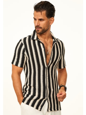 Kurzarmhemd - gestreift als Poloshirt im Summer-Look für Herren in Black