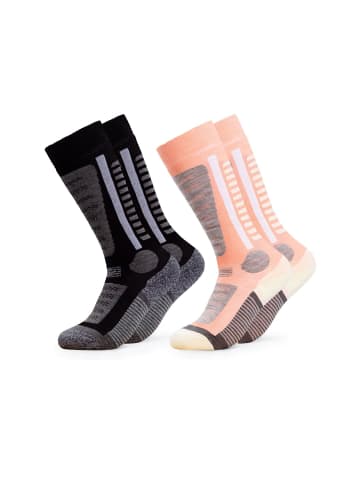 2er Pack Skisocken Charlie in Schwarz-Rosa