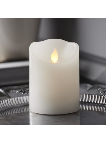 LED Stumpenkerze ,M-Twinkle' aus Echtwachs, Batterie und Timer, weiß,