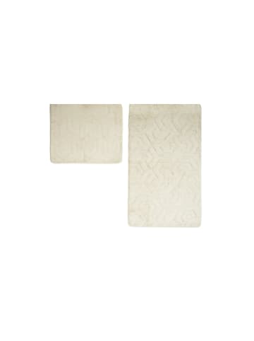 Elegance WC-Set - 2-teiliges Badematten-Set mit geometrischer Struktur in Beige