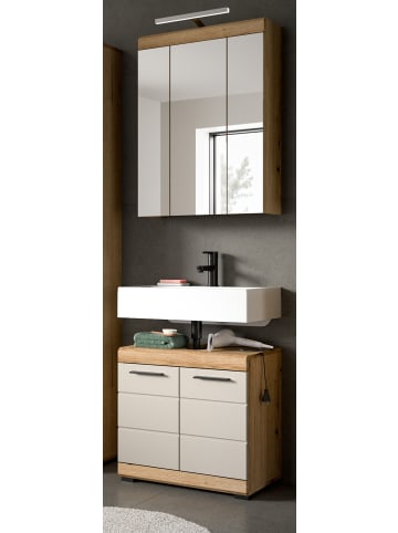 Badmöbel-Set 2-teilig Sand Kaschmir, Evoke Eiche, Badkombination 60 x 191 cm