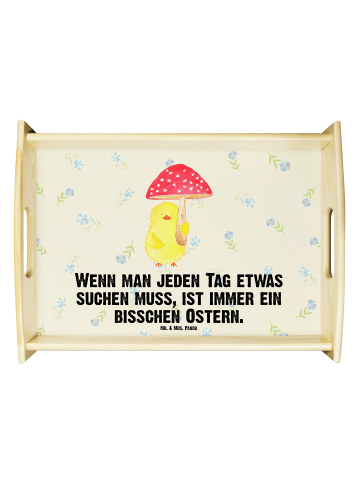 BettTablett Küken Fliegenpilz mit Spruch in Blumig