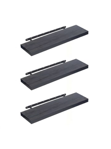 3 x Wandregal in Schwarz - (B)80 x (H)4 x (T)23 cm