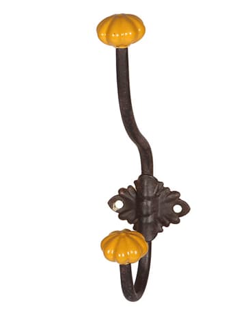 Haken mit Keramik - gelb 23cm in antikbraun - gelb