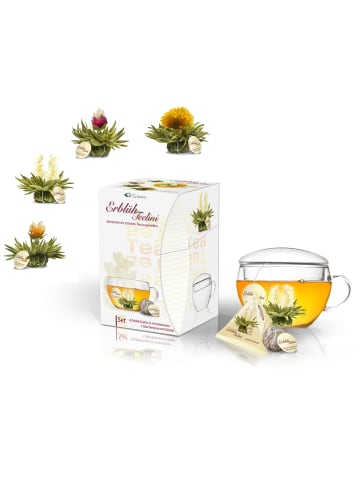 9tlg. Set: 8 x "ErblühTeelini Weißer Tee" + 1  Teelini GlasTeetasse 200ml