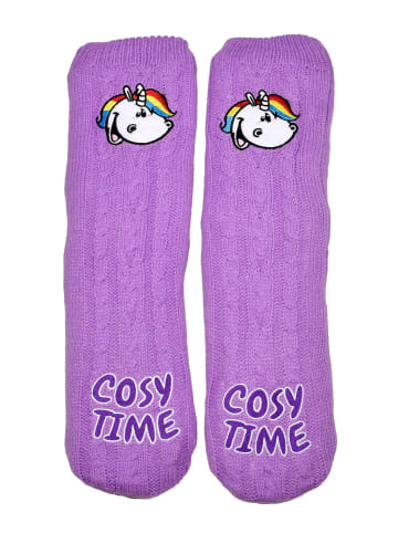 Pummeleinhorn Hüttensocken Strick Socken Haussocken Kuschelsocken in lila