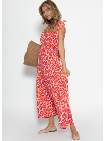 Musselin Maxi Kleid mit Leo-Print in Pink