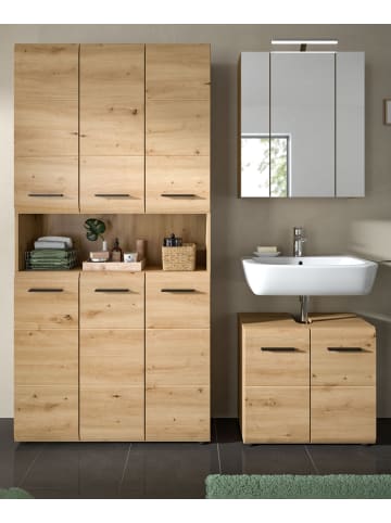 Badmöbel-Set Artisan Eiche, Badezimmer 3-teilig 165 cm mit 6-türigem Hochschrank