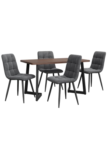 Esstisch Set in Walnussfarbe 5-tlg mit 4 Stühlen Samt Tischbeine für Esszimmer