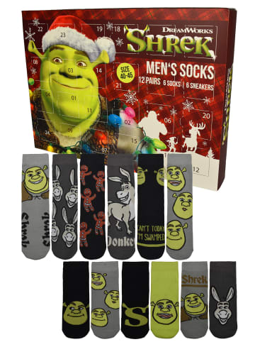 Shrek Socken Adventskalender mit 12 Paar kurz und lang in Mehrfarbig