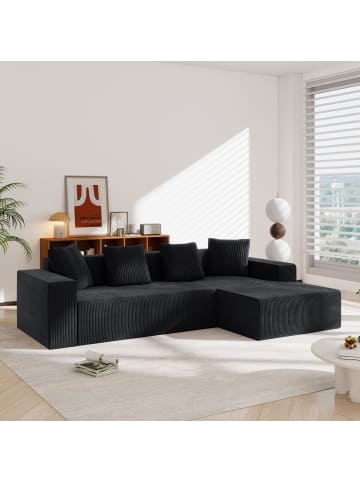 Ecksofa in Schwarz modular mit tiefem Sitz gepolstert für Wohnzimmer