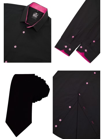 Hemd mit Krawatte in Schwarz / Pink