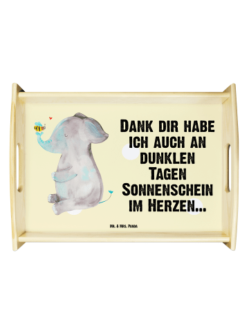 Tablett Elefant Biene mit Spruch in Gelb Pastell