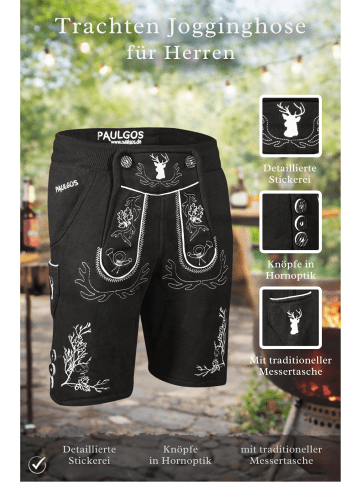 Jogginghose Design Trachten Lederhose Bermuda Shorts Kurz JOK3 in Schwarz
