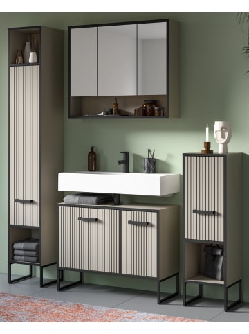 Badmöbel-Set 4-teilig Sand und schwarz 170 cm, Badkombination mit Soft-Close