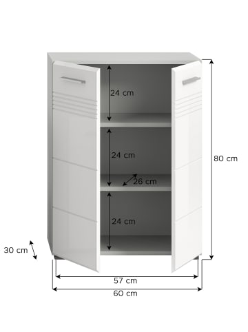Midischrank in hellgrau/weiß hochglanz  - (B) 60 x (H) 80 x (T) 30