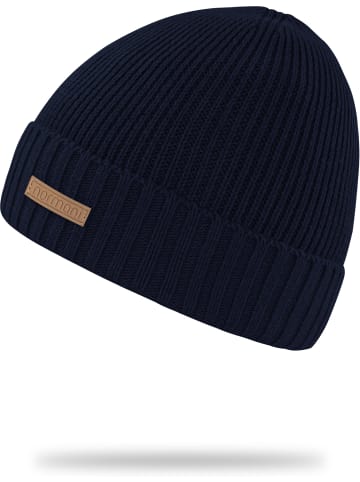 Merinowoll-Mütze glatt Yuma in Navy