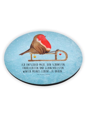 Magnet Rotkehlchen Schlitten mit Spruch in Eisblau