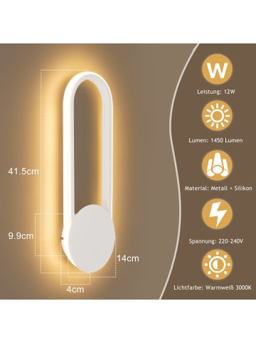 Wandleuchte LED in weiß 12W Modern 3000K warmweiß Hallampe L 41.5cm