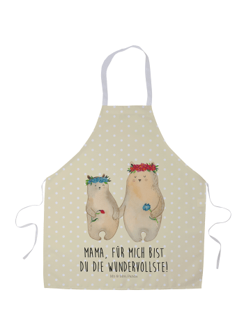 Kochschürze Bären mit Blumenkranz mit Spruch in Gelb Pastell