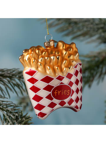 Baumschmuck POMMES Frites Fritten Glas Ahnänger in gold, rot