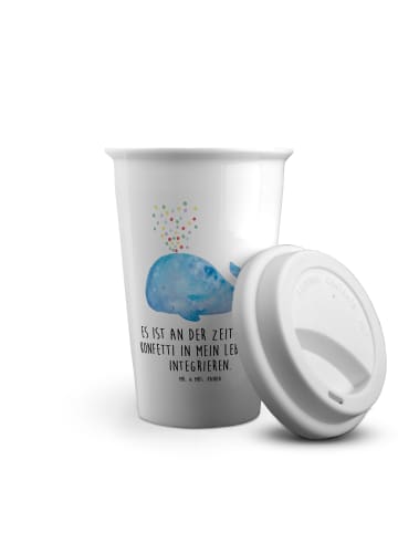 Thermobecher Wal Konfetti mit Spruch in Weiß